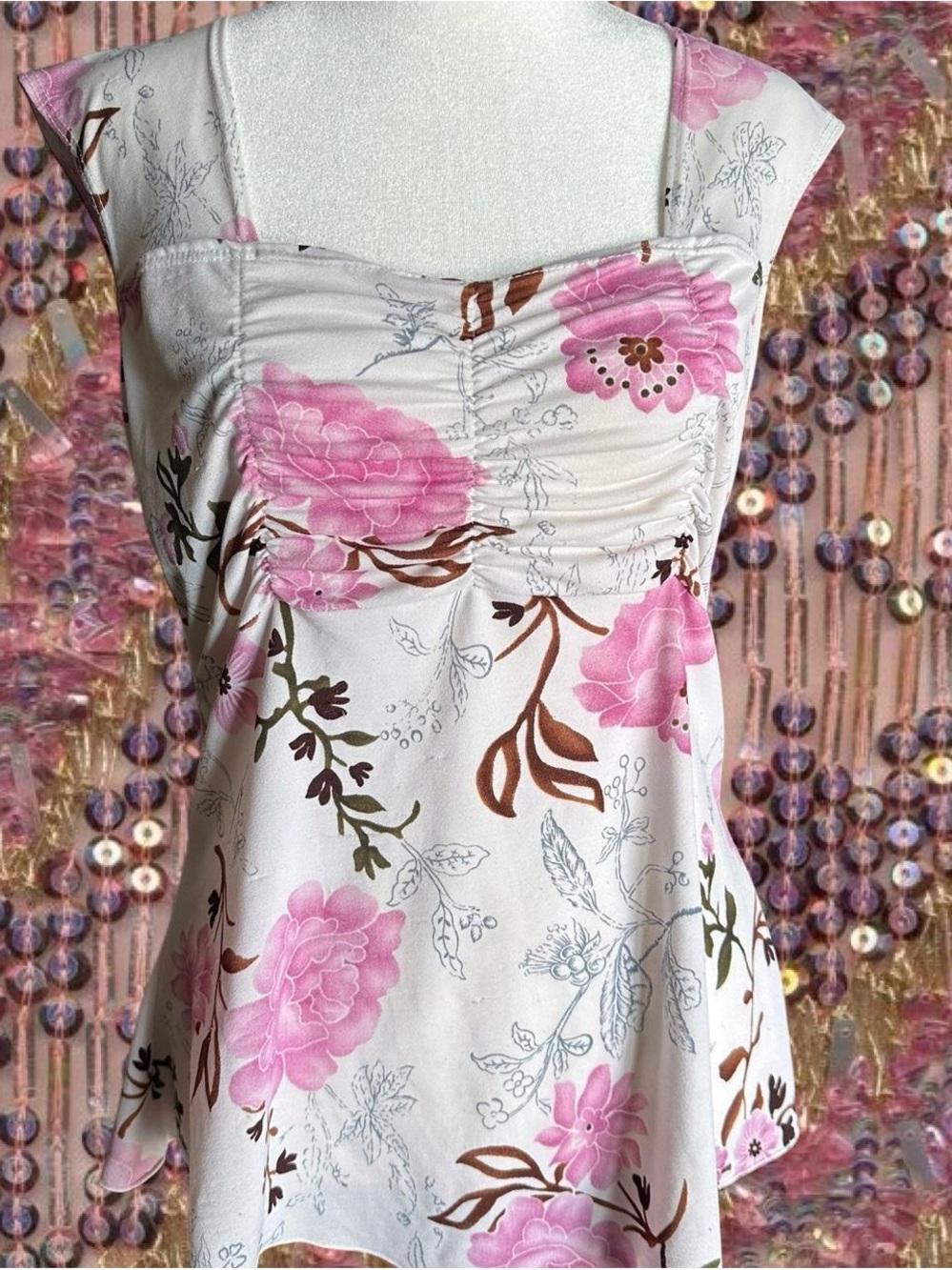 Dynamite White Camisole with Pink Floral Print